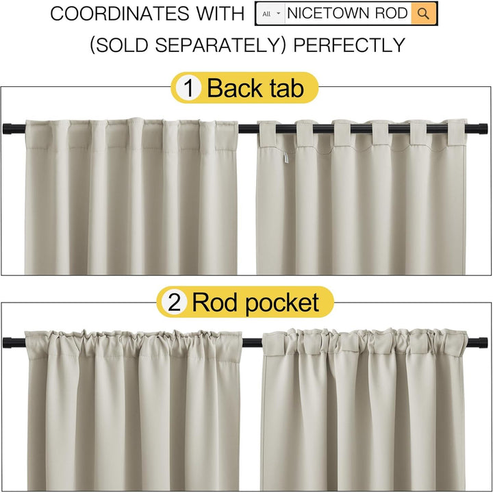 Natural Room-Darkening Rod-Pocket & Back-Tab Curtains, 42 x 40 in, 2 Panels - Just Closeouts Canada Inc.