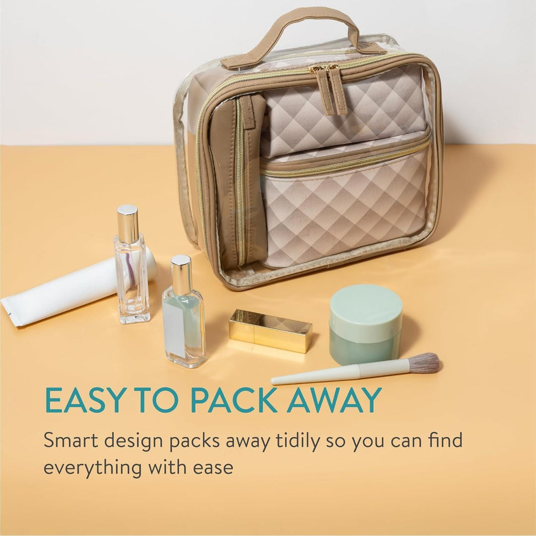 Navaris 4 - in - 1 Travel Cosmetic Bags - Lightweight & Portable Makeup Holder - Organizer Case for Toiletries Cosmetics & Essentials - TSA - Approved Organizing Toiletry Bag Set - Brown - Just Closeouts Canada Inc.4067668152393