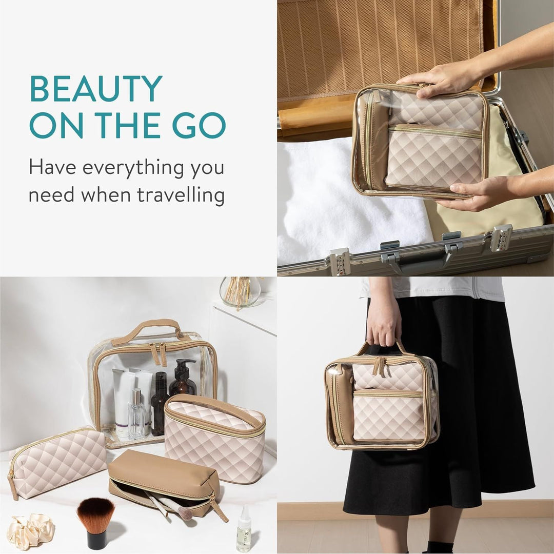 Navaris 4 - in - 1 Travel Cosmetic Bags - Lightweight & Portable Makeup Holder - Organizer Case for Toiletries Cosmetics & Essentials - TSA - Approved Organizing Toiletry Bag Set - Brown - Just Closeouts Canada Inc.4067668152393