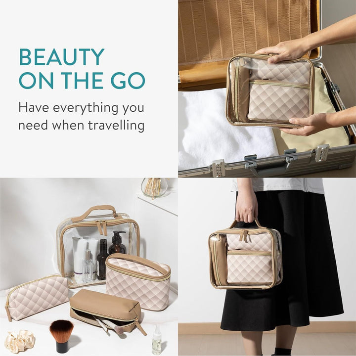 Navaris 4 - in - 1 Travel Cosmetic Bags - Lightweight & Portable Makeup Holder - Organizer Case for Toiletries Cosmetics & Essentials - TSA - Approved Organizing Toiletry Bag Set - Brown - Just Closeouts Canada Inc.4067668152393