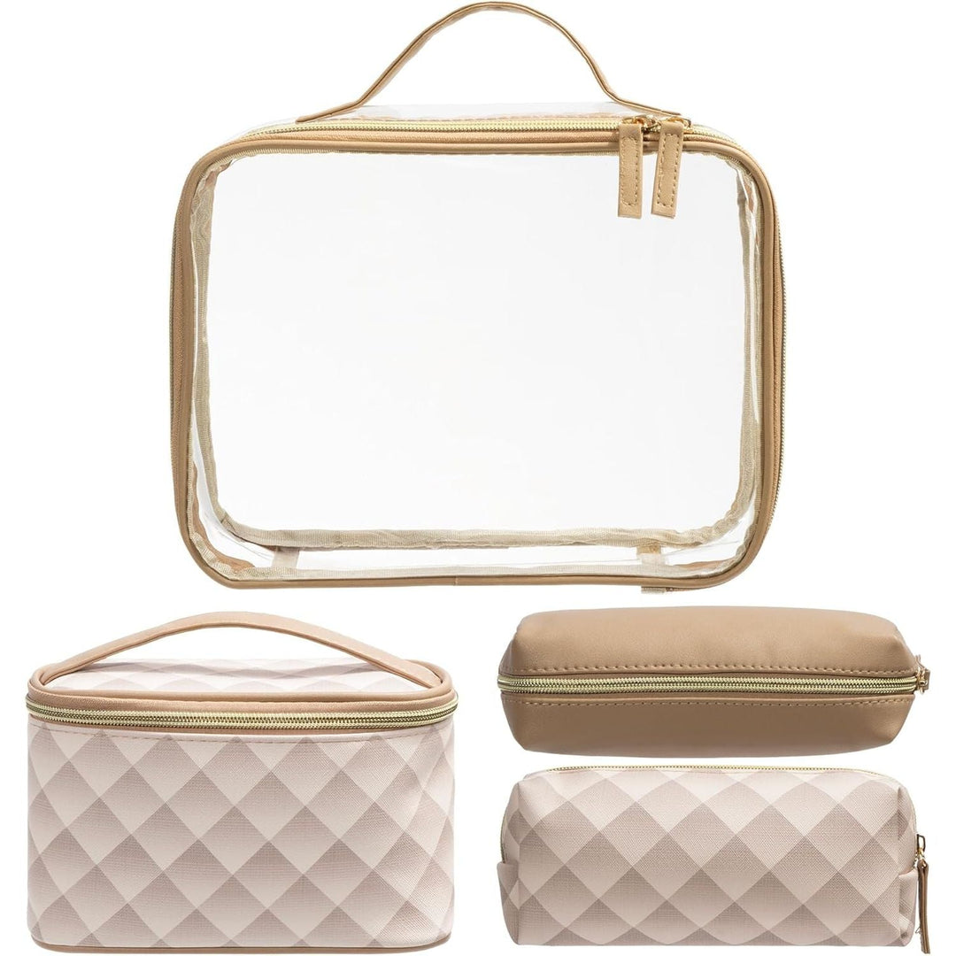 Navaris 4 - in - 1 Travel Cosmetic Bags - Lightweight & Portable Makeup Holder - Organizer Case for Toiletries Cosmetics & Essentials - TSA - Approved Organizing Toiletry Bag Set - Brown - Just Closeouts Canada Inc.4067668152393