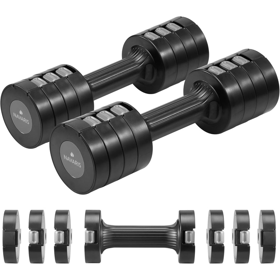 Navaris Adjustable Dumbbells Set - Exercise Hand Weights for Women & Men - Compact Free Weight Sets with Non - Slip Grip, Robust ABS Shell - Small Ladies Dumbbell - 1kg to 3.5kg each - Black - Just Closeouts Canada Inc.4067668137321