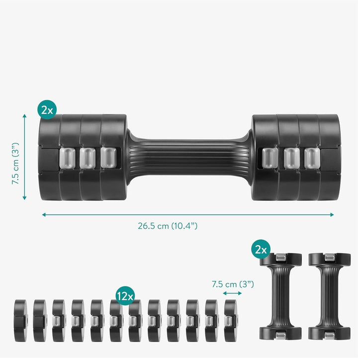 Navaris Adjustable Dumbbells Set - Exercise Hand Weights for Women & Men - Compact Free Weight Sets with Non - Slip Grip, Robust ABS Shell - Small Ladies Dumbbell - 1kg to 3.5kg each - Black - Just Closeouts Canada Inc.4067668137321