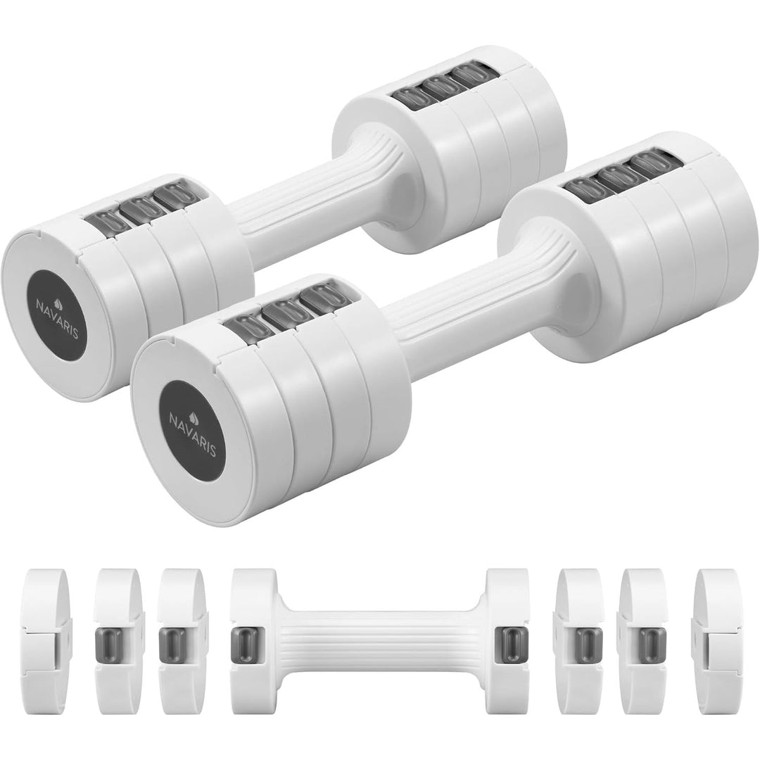 Navaris Adjustable Dumbbells Set - Exercise Hand Weights for Women & Men - Compact Free Weight Sets with Non - Slip Grip, Robust ABS Shell - Small Ladies Dumbbell - 1kg to 3.5kg each - White - Just Closeouts Canada Inc.4067668137338