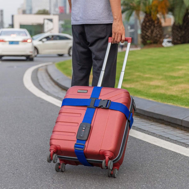 Navaris Cross Suitcase Strap - Adjustable Luggage Safety Belt for Travel Airplane Train - TSA Lock - Code Combination Lock - Just Closeouts Canada Inc.4063004133545