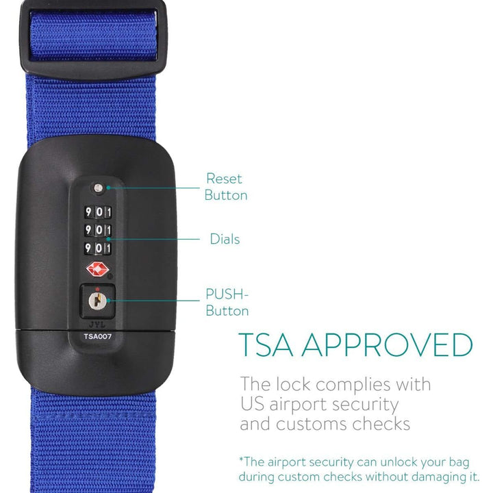 Navaris Cross Suitcase Strap - Adjustable Luggage Safety Belt for Travel Airplane Train - TSA Lock - Code Combination Lock - Just Closeouts Canada Inc.4063004133545