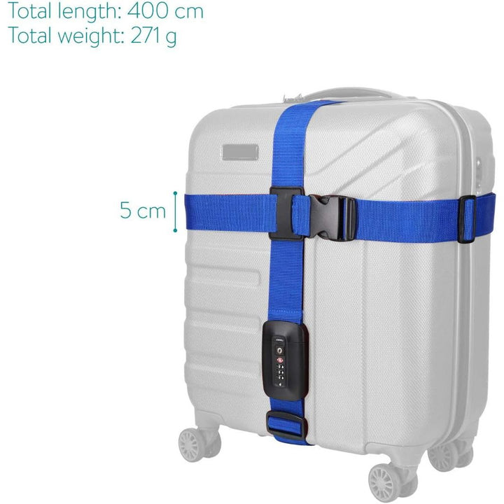 Navaris Cross Suitcase Strap - Adjustable Luggage Safety Belt for Travel Airplane Train - TSA Lock - Code Combination Lock - Just Closeouts Canada Inc.4063004133545
