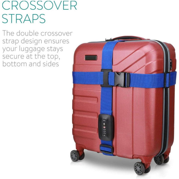 Navaris Cross Suitcase Strap - Adjustable Luggage Safety Belt for Travel Airplane Train - TSA Lock - Code Combination Lock - Just Closeouts Canada Inc.4063004133545