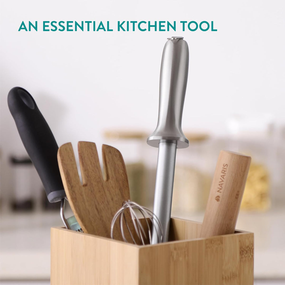 Navaris Diamond Knife Sharpener Steel - Chef Knife Sharpeners with Ergonomic Silver Handle - Honing Rod for Chef's Knives, Paring Knives, Carving Knives, Japanese Kitchen Knives - Just Closeouts Canada Inc.4067668160152