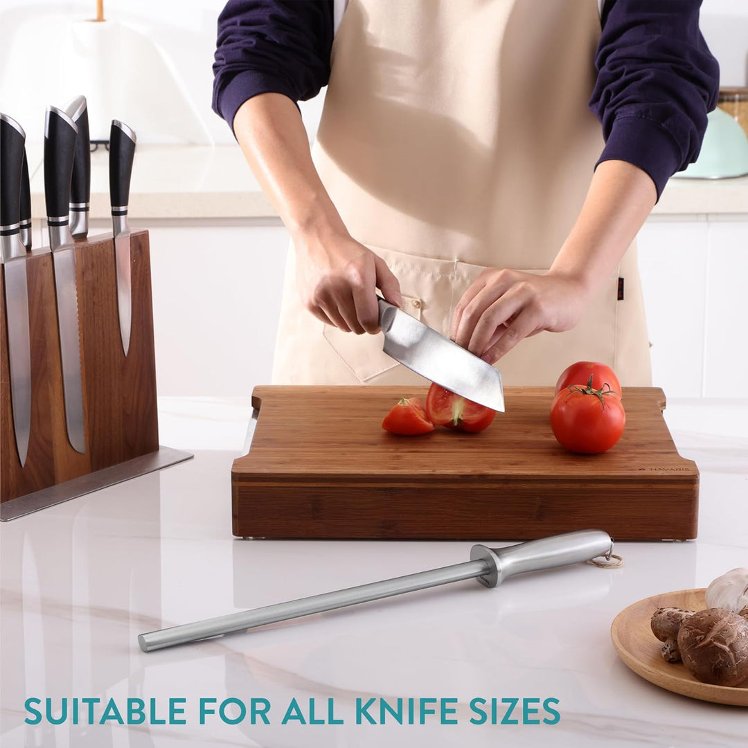 Navaris Diamond Knife Sharpener Steel - Chef Knife Sharpeners with Ergonomic Silver Handle - Honing Rod for Chef's Knives, Paring Knives, Carving Knives, Japanese Kitchen Knives - Just Closeouts Canada Inc.4067668160152
