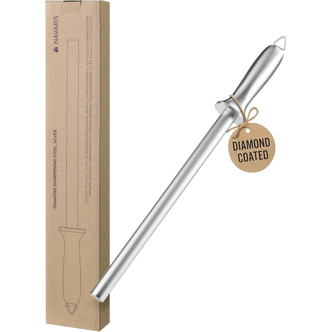 Navaris Diamond Knife Sharpener Steel - Chef Knife Sharpeners with Ergonomic Silver Handle - Honing Rod for Chef's Knives, Paring Knives, Carving Knives, Japanese Kitchen Knives - Just Closeouts Canada Inc.4067668160152