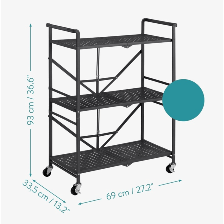 Navaris Foldable Metal Rolling Cart - Collapsible Utility Cart with Wheels - 3 - Tier Service Trolley Kitchen Storage Shelves - 27.2" x 13.2" x 36.6" - Just Closeouts Canada Inc.4063004471531