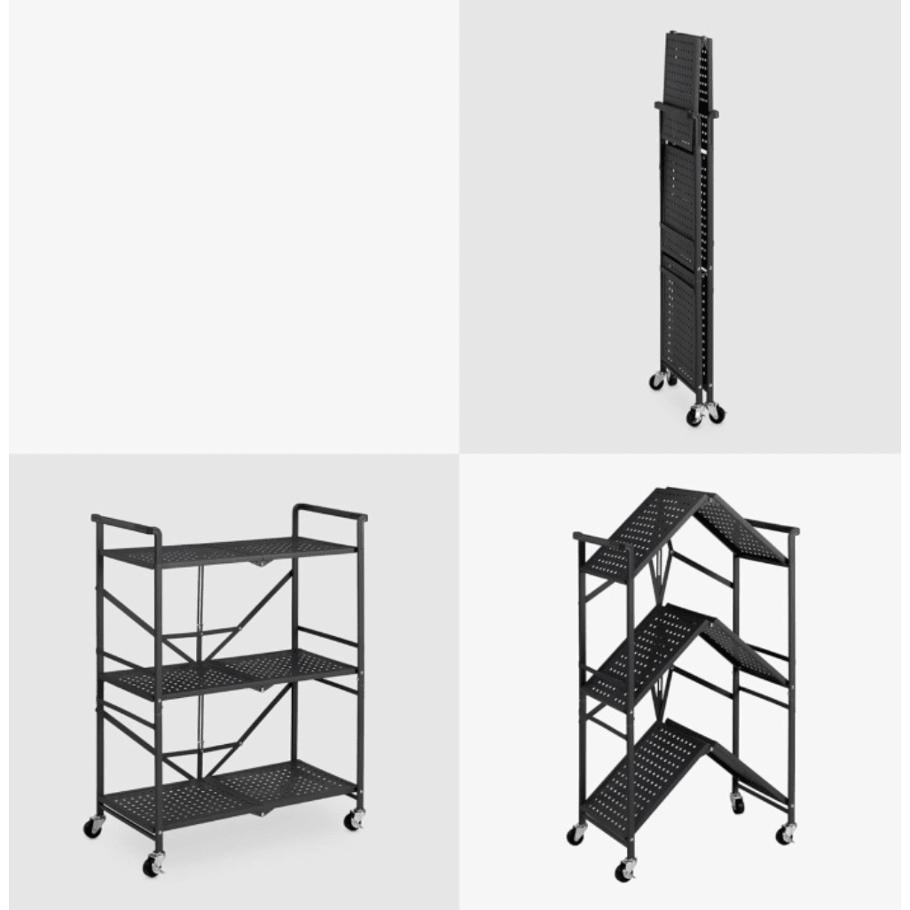Navaris Foldable Metal Rolling Cart - Collapsible Utility Cart with Wheels - 3 - Tier Service Trolley Kitchen Storage Shelves - 27.2" x 13.2" x 36.6" - Just Closeouts Canada Inc.4063004471531