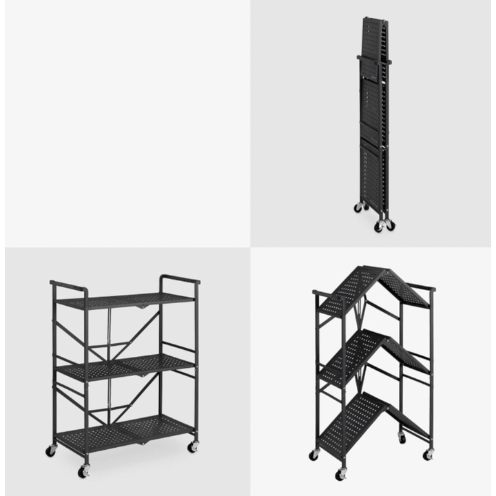 Navaris Foldable Metal Rolling Cart - Collapsible Utility Cart with Wheels - 3 - Tier Service Trolley Kitchen Storage Shelves - 27.2" x 13.2" x 36.6" - Just Closeouts Canada Inc.4063004471531