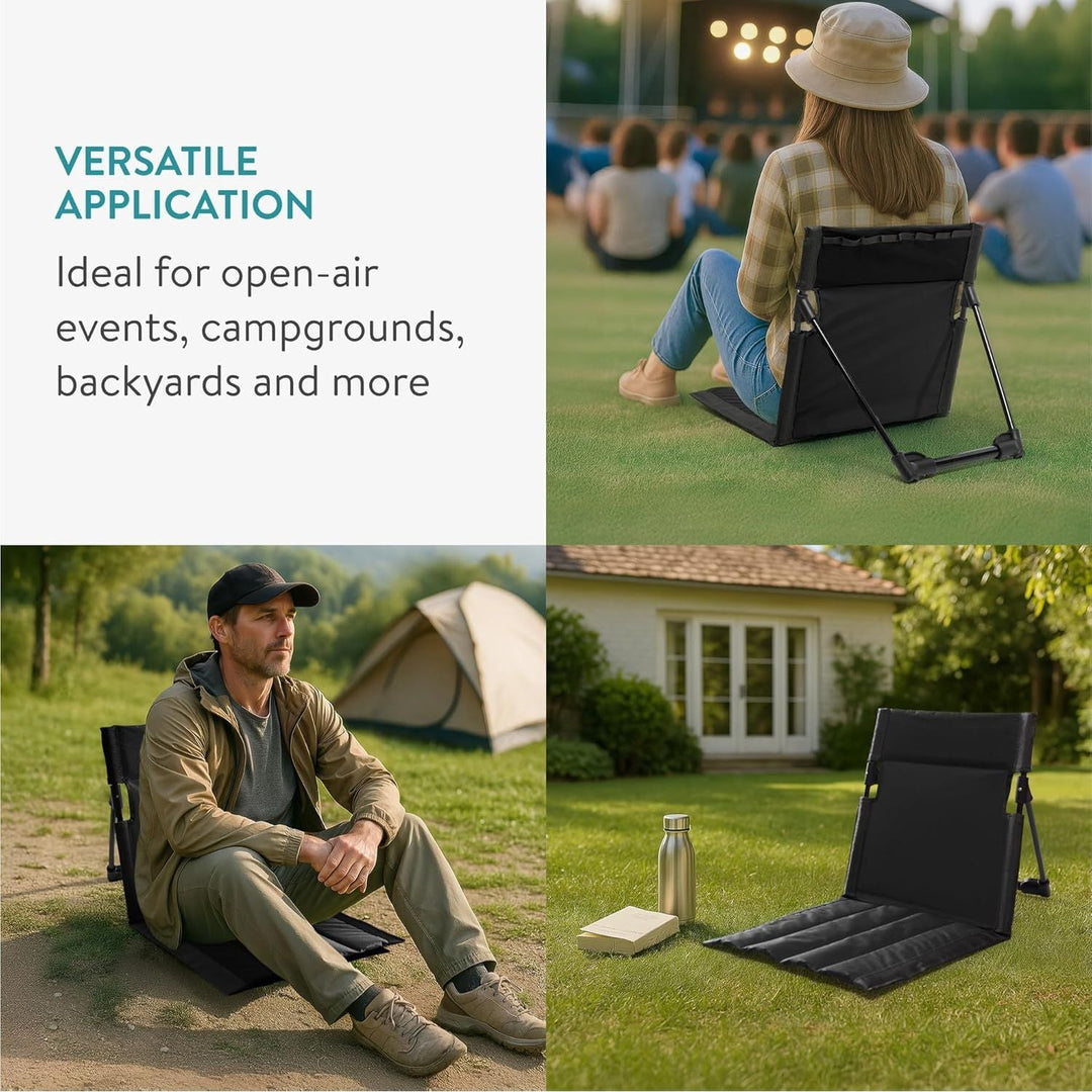Navaris Foldable Seat Mat with Backrest - Comfortable and Durable Beach Chair with Back Rest - Portable Travel Stadium Lounger - Perfect for Sports Games, Picnics, Beach - Black 40.5 x 10.5 x 10.5 cm - Just Closeouts Canada Inc.4067668153260