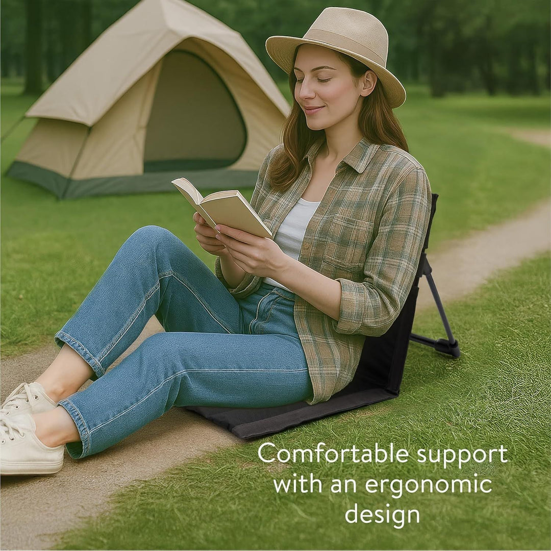 Navaris Foldable Seat Mat with Backrest - Comfortable and Durable Beach Chair with Back Rest - Portable Travel Stadium Lounger - Perfect for Sports Games, Picnics, Beach - Black 40.5 x 10.5 x 10.5 cm - Just Closeouts Canada Inc.4067668153260