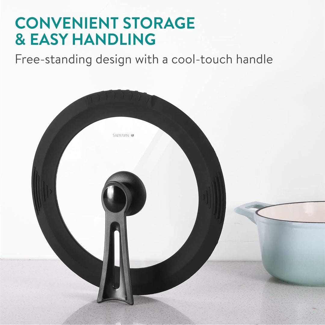 Navaris Free Standing Universal Lid for Pots, Pans and Skillets, Fits 10/11/12" (26/28/30cm), Tempered Glass with Heat Resistant Silicone Built - In Straining Rim, Dishwasher Safe - Just Closeouts Canada Inc.4067668115497