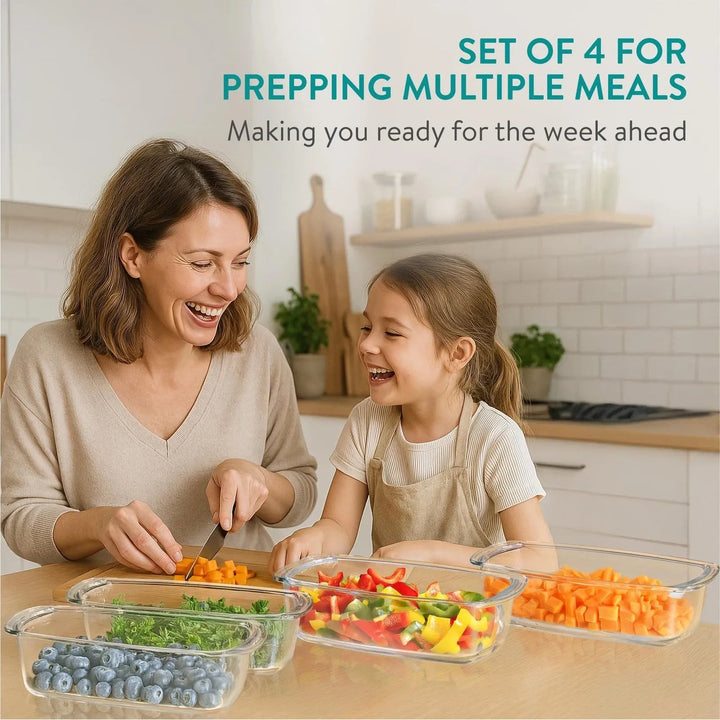 Navaris Glass Baking Dish - Glass Food Meal Prep Containers with Lids - Baking Tray & Storage for Oven & Microwave - 1.8L (60.8oz) Set of4 - Just Closeouts Canada Inc.4067668146811