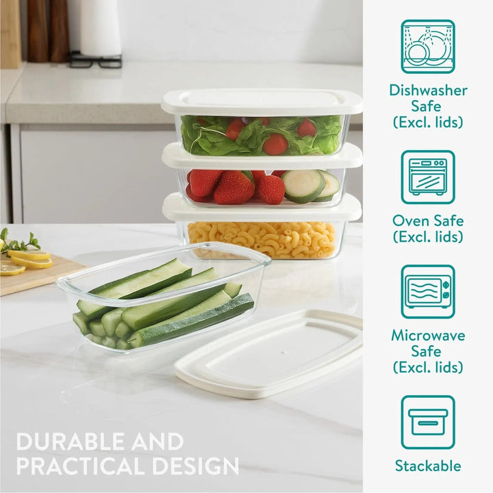 Navaris Glass Baking Dish - Glass Food Meal Prep Containers with Lids - Baking Tray & Storage for Oven & Microwave - 1.8L (60.8oz) Set of4 - Just Closeouts Canada Inc.4067668146811