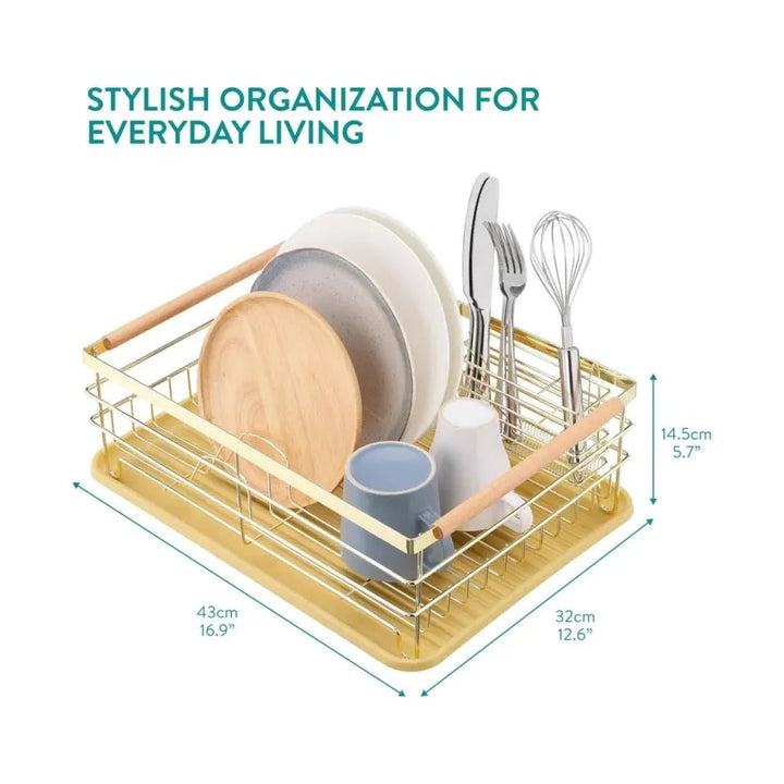Navaris Handles for Dishes, Drip Rack for Kitchen Sink, Shelf for Plates, Glasses, Cutlery, Draining Rack Crockery Gold 42.5 x 31.5 x 14 cm - Just Closeouts Canada Inc.4067668047156