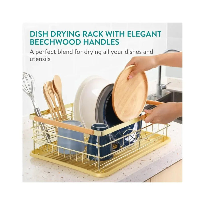 Navaris Handles for Dishes, Drip Rack for Kitchen Sink, Shelf for Plates, Glasses, Cutlery, Draining Rack Crockery Gold 42.5 x 31.5 x 14 cm - Just Closeouts Canada Inc.4067668047156