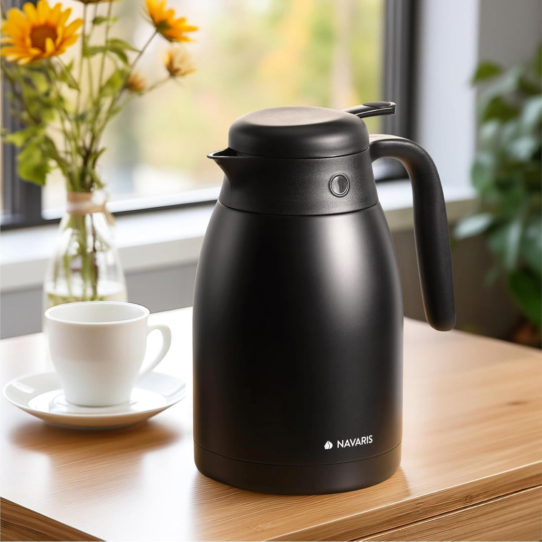 Navaris Insulated Coffee Server - Matte Black Stainless Steel Carafe - Thermal Tea or Water Dispenser - Vacuum Kettle for Hot & Cold Drinks - 1.5 L / 50 oz - Just Closeouts Canada Inc.4067668051214