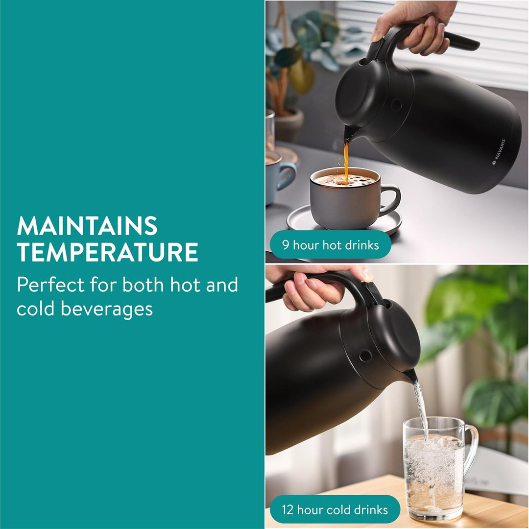 Navaris Insulated Coffee Server - Matte Black Stainless Steel Carafe - Thermal Tea or Water Dispenser - Vacuum Kettle for Hot & Cold Drinks - 1.5 L / 50 oz - Just Closeouts Canada Inc.4067668051214