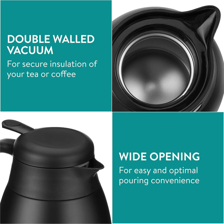 Navaris Insulated Coffee Server - Matte Black Stainless Steel Carafe - Thermal Tea or Water Dispenser - Vacuum Kettle for Hot & Cold Drinks - 1.5 L / 50 oz - Just Closeouts Canada Inc.4067668051214