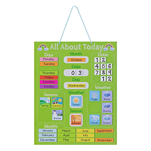Navaris Kids Magnetic Calendar - Early Years Learning - Weather, Date, Month, Day, Season Educational Chart for Children - Kids Wall Board - Green - Just Closeouts Canada Inc.4063004252031