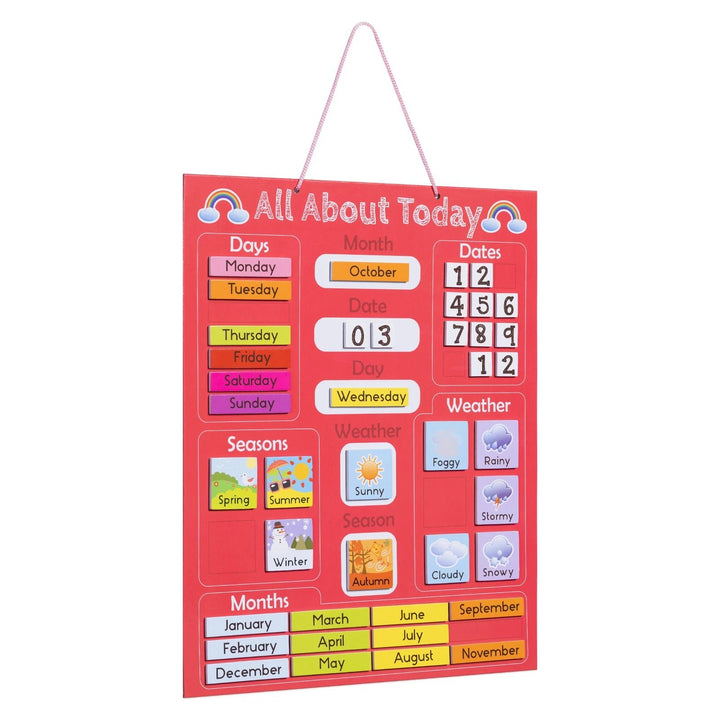 Navaris Kids Magnetic Calendar - Early Years Learning - Weather, Date, Month, Day, Season Educational Chart for Children - Kids Wall Board - Red - Just Closeouts Canada Inc.4063004274217
