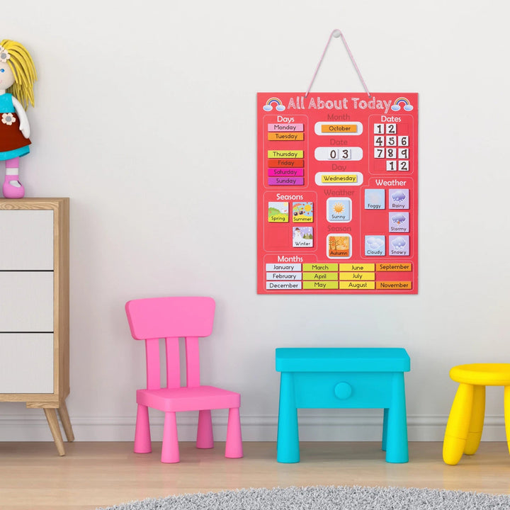 Navaris Kids Magnetic Calendar - Early Years Learning - Weather, Date, Month, Day, Season Educational Chart for Children - Kids Wall Board - Red - Just Closeouts Canada Inc.4063004274217