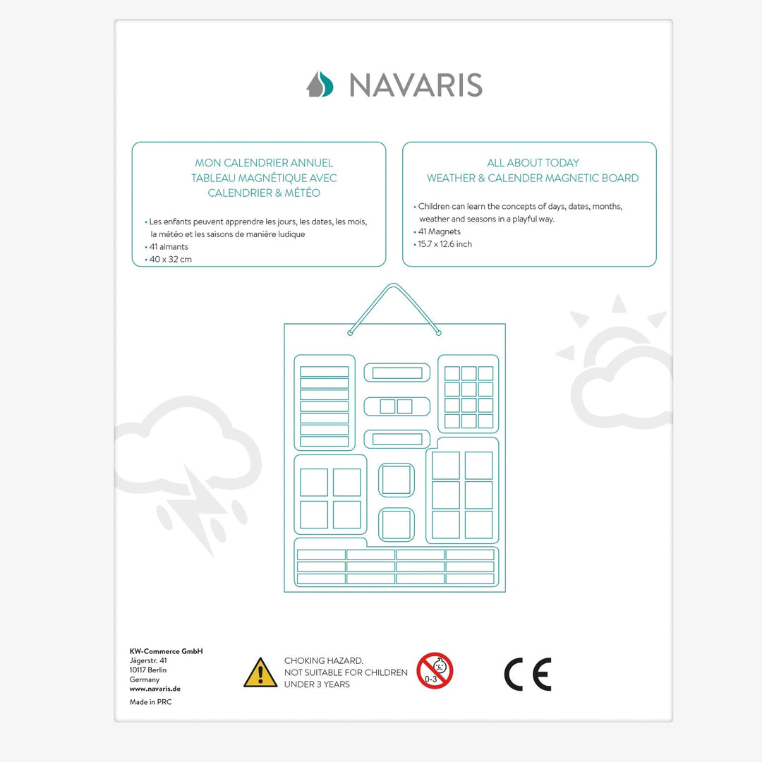 Navaris Kids Magnetic Calendar - Early Years Learning - Weather, Date, Month, Day, Season Educational Chart for Children - Kids Wall Board - Red - Just Closeouts Canada Inc.4063004274217