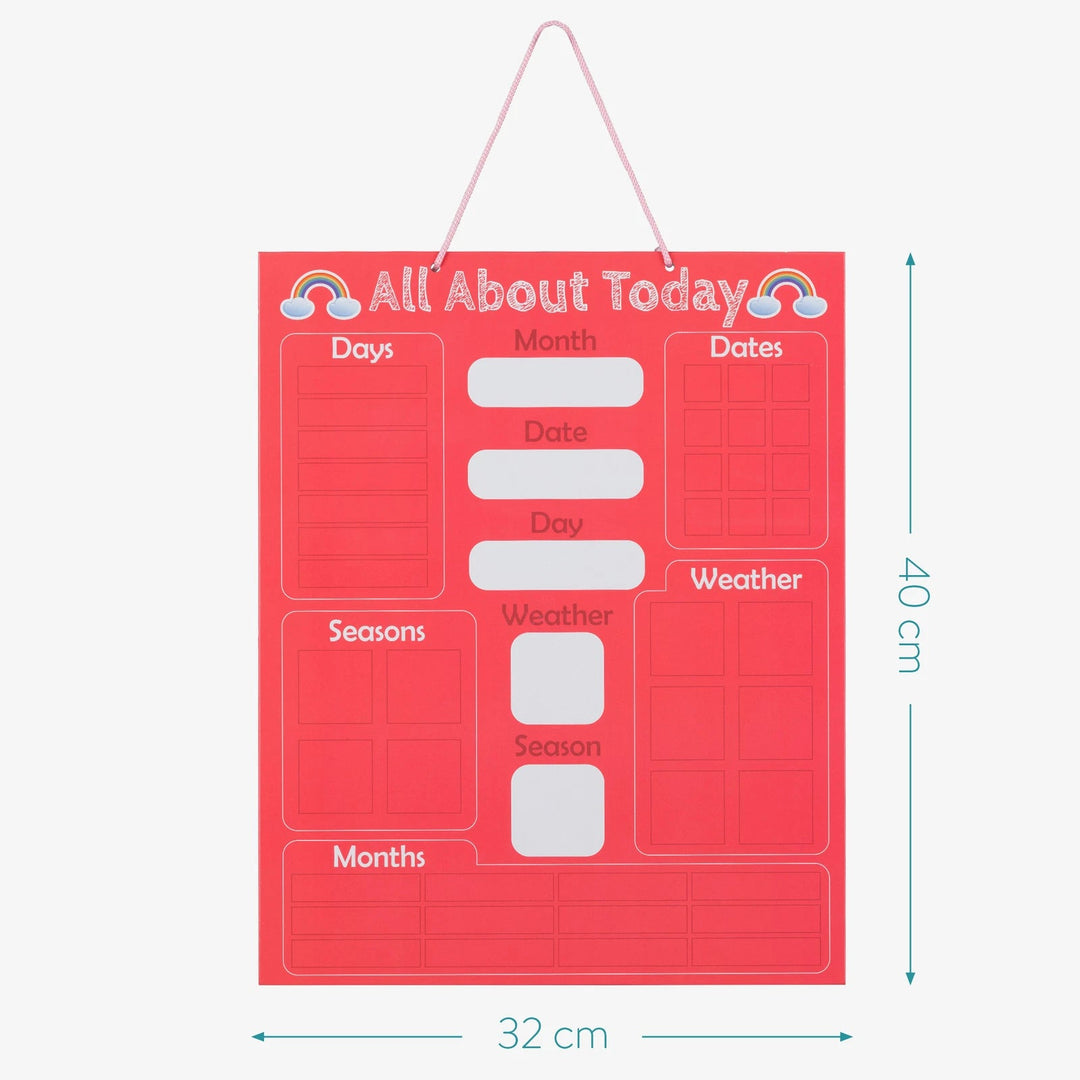 Navaris Kids Magnetic Calendar - Early Years Learning - Weather, Date, Month, Day, Season Educational Chart for Children - Kids Wall Board - Red - Just Closeouts Canada Inc.4063004274217