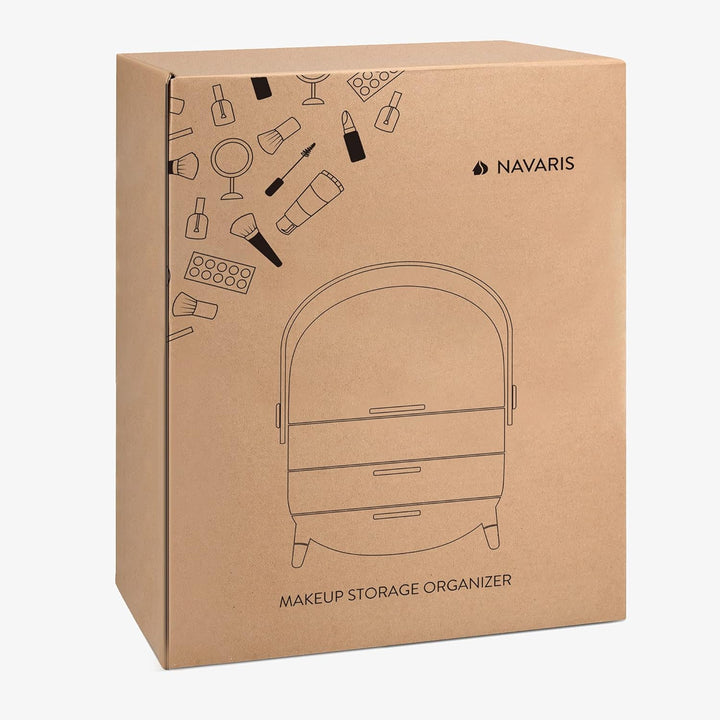 Navaris Makeup Organizer Storage Box - Cosmetics, Skincare and Beauty Case with Clear Lid Display and 2 Drawers - Bathroom Counter or Vanity - White - Just Closeouts Canada Inc.4063004243916