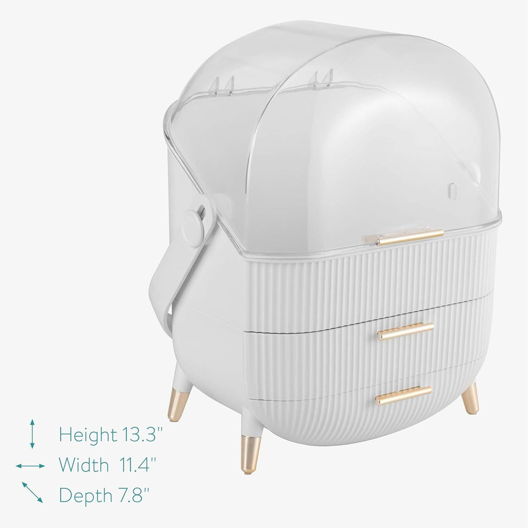 Navaris Makeup Organizer Storage Box - Cosmetics, Skincare and Beauty Case with Clear Lid Display and 2 Drawers - Bathroom Counter or Vanity - White - Just Closeouts Canada Inc.4063004243916