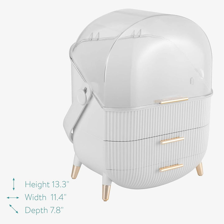 Navaris Makeup Organizer Storage Box - Cosmetics, Skincare and Beauty Case with Clear Lid Display and 2 Drawers - Bathroom Counter or Vanity - White - Just Closeouts Canada Inc.4063004243916