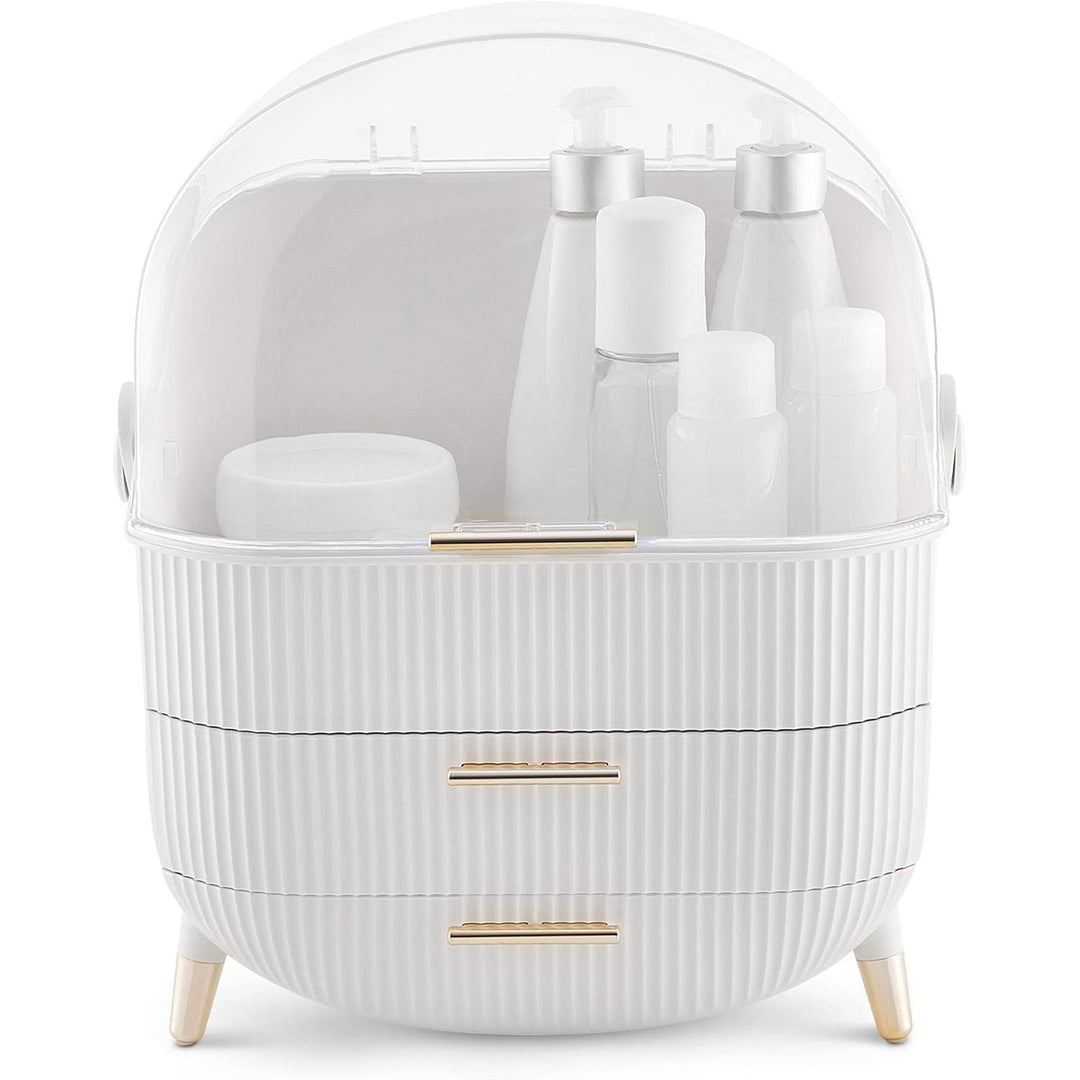 Navaris Makeup Organizer Storage Box - Cosmetics, Skincare and Beauty Case with Clear Lid Display and 2 Drawers - Bathroom Counter or Vanity - White - Just Closeouts Canada Inc.4063004243916