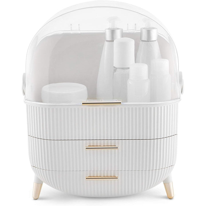 Navaris Makeup Organizer Storage Box - Cosmetics, Skincare and Beauty Case with Clear Lid Display and 2 Drawers - Bathroom Counter or Vanity - White - Just Closeouts Canada Inc.4063004243916