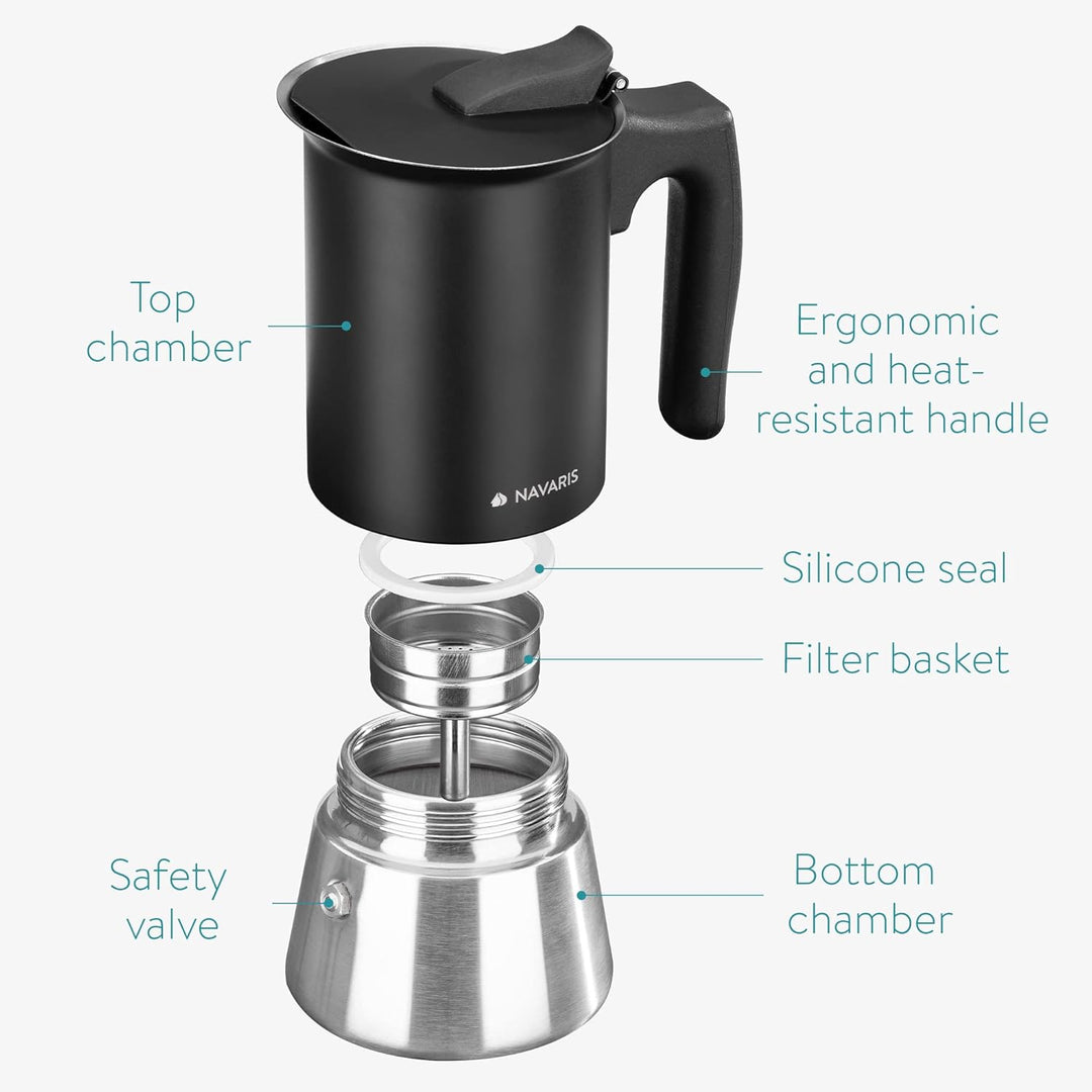 Navaris Moka Coffee Pot - Percolator Espresso Maker for Stovetops Induction Gas Electric Stove Hob - Stainless Steel Percolated Coffee Pot - 10 fl oz - Just Closeouts Canada Inc.4063004322864