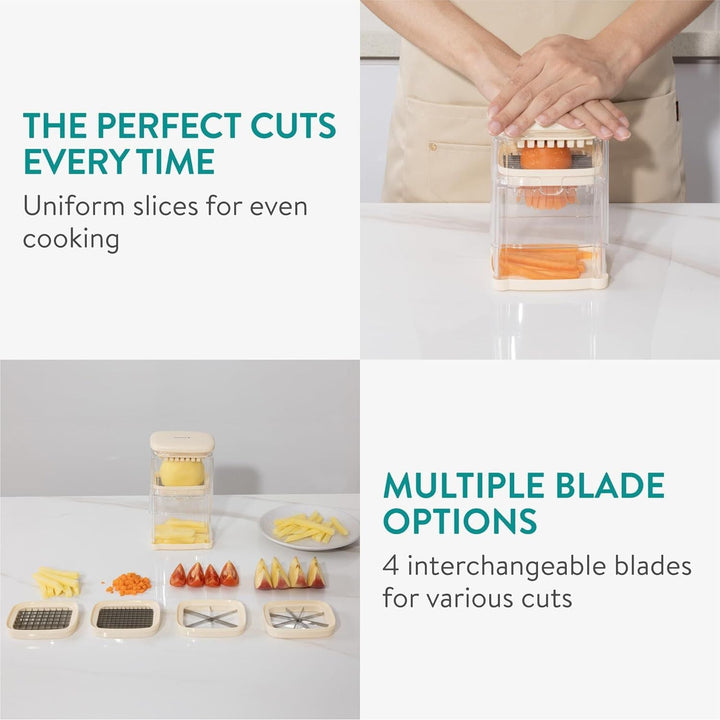 Navaris Multifunctional Vegetable Chopper - French Fry Cutter, Food Chopper, Potato Cutter, Onion Dicer, Apple Slicer, 4 Interchangeable Blades - Dishwasher Safe - Cream - Just Closeouts Canada Inc.4067668098752