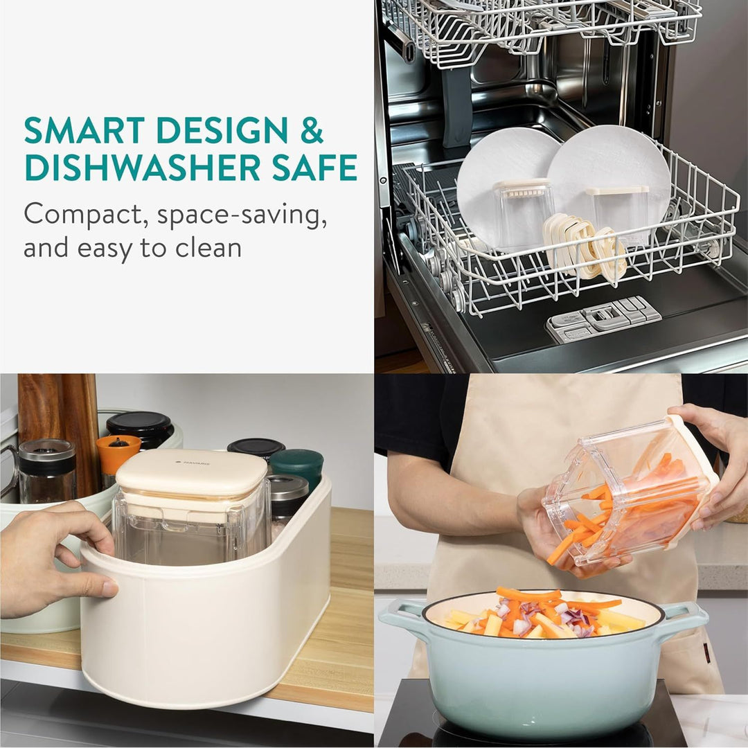 Navaris Multifunctional Vegetable Chopper - French Fry Cutter, Food Chopper, Potato Cutter, Onion Dicer, Apple Slicer, 4 Interchangeable Blades - Dishwasher Safe - Cream - Just Closeouts Canada Inc.4067668098752