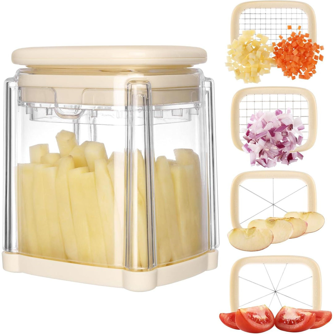 Navaris Multifunctional Vegetable Chopper - French Fry Cutter, Food Chopper, Potato Cutter, Onion Dicer, Apple Slicer, 4 Interchangeable Blades - Dishwasher Safe - Cream - Just Closeouts Canada Inc.4067668098752