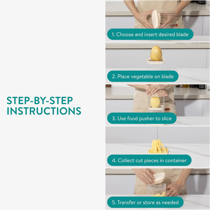 Navaris Multifunctional Vegetable Chopper - French Fry Cutter, Food Chopper, Potato Cutter, Onion Dicer, Apple Slicer, 4 Interchangeable Blades - Dishwasher Safe - Cream - Just Closeouts Canada Inc.4067668098752