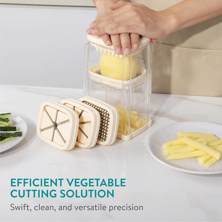 Navaris Multifunctional Vegetable Chopper - French Fry Cutter, Food Chopper, Potato Cutter, Onion Dicer, Apple Slicer, 4 Interchangeable Blades - Dishwasher Safe - Cream - Just Closeouts Canada Inc.4067668098752
