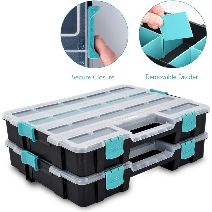 Navaris Plastic Storage Box - Stackable Organizer Case with Adjustable and Removable Divider Compartment for Tools, Small Items, Jewelry - 2 Boxes - Just Closeouts Canada Inc.4057665419988