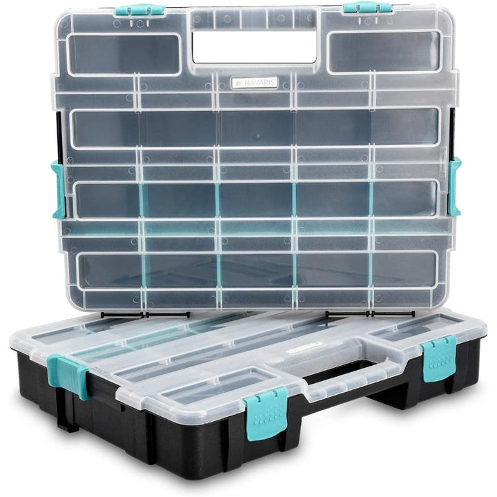 Navaris Plastic Storage Box - Stackable Organizer Case with Adjustable and Removable Divider Compartment for Tools, Small Items, Jewelry - 2 Boxes - Just Closeouts Canada Inc.4057665419988