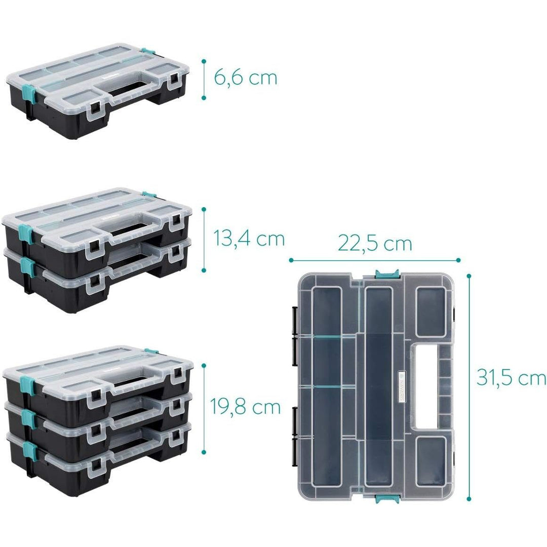 Navaris Plastic Storage Box - Stackable Organizer Case with Adjustable and Removable Divider Compartment for Tools, Small Items, Jewelry - 3 Boxes - Just Closeouts Canada Inc.4057665419964