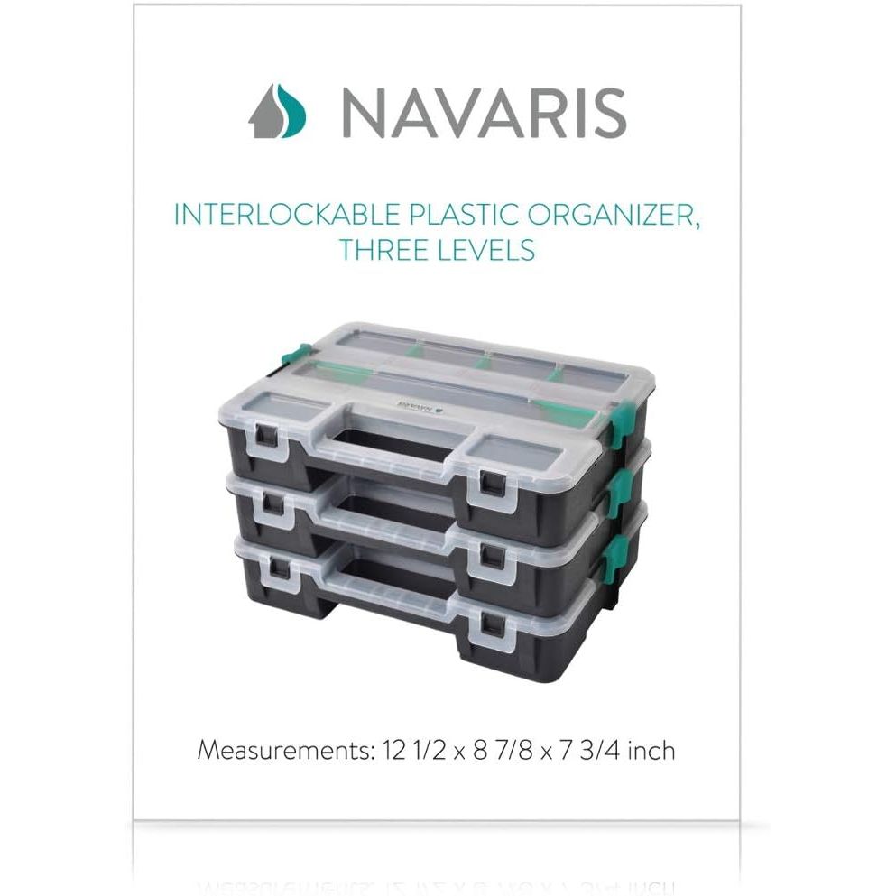 Navaris Plastic Storage Box - Stackable Organizer Case with Adjustable and Removable Divider Compartment for Tools, Small Items, Jewelry - 3 Boxes - Just Closeouts Canada Inc.4057665419964