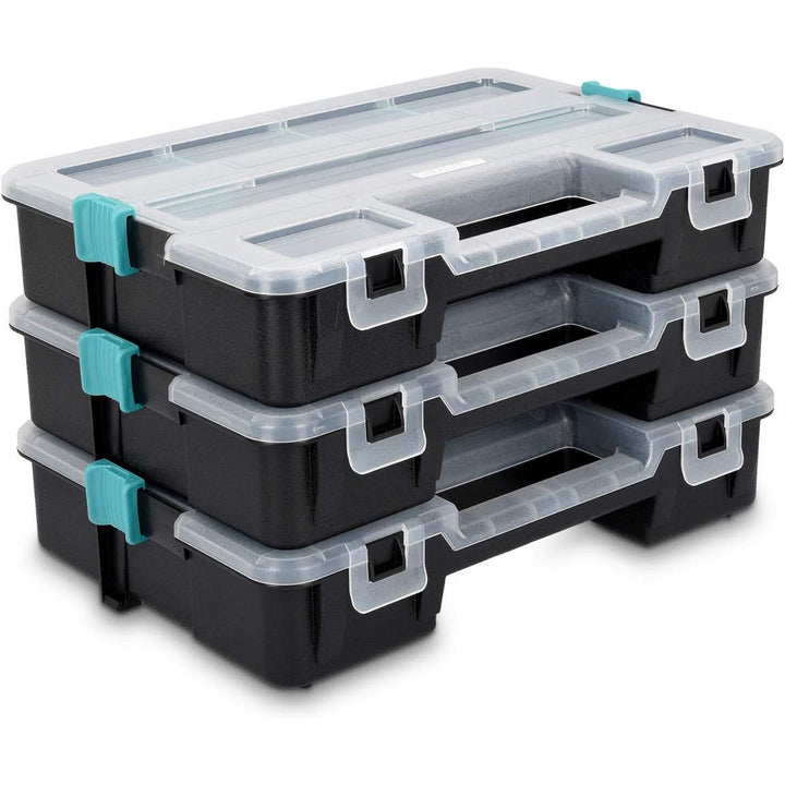Navaris Plastic Storage Box - Stackable Organizer Case with Adjustable and Removable Divider Compartment for Tools, Small Items, Jewelry - 3 Boxes - Just Closeouts Canada Inc.4057665419964