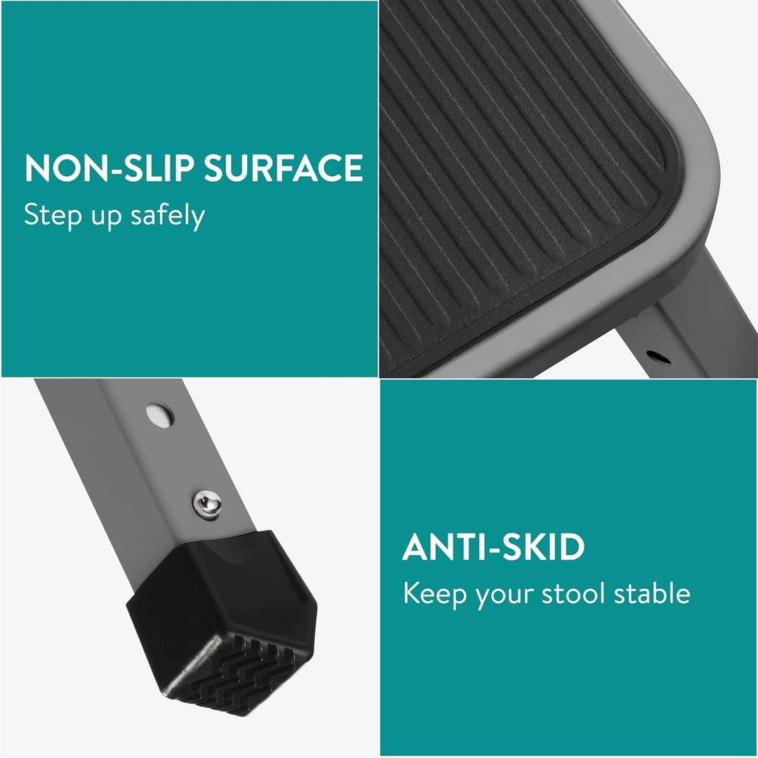 Navaris Portable Step Stool - Folding One Step Ladder - 16cm / 18.5cm / 21.2 cm (6.3" / 7.3" / 8.4") Adjustable Height - 150kg (330 lb) Max Capacity - Grey - Just Closeouts Canada Inc.4067668038895